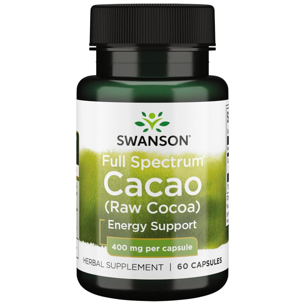 Swanson Cacao de Espectro Completo en cápsulas, energía suave para el día.