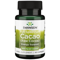 Swanson Cacao de Espectro Completo en cápsulas, energía suave para el día.