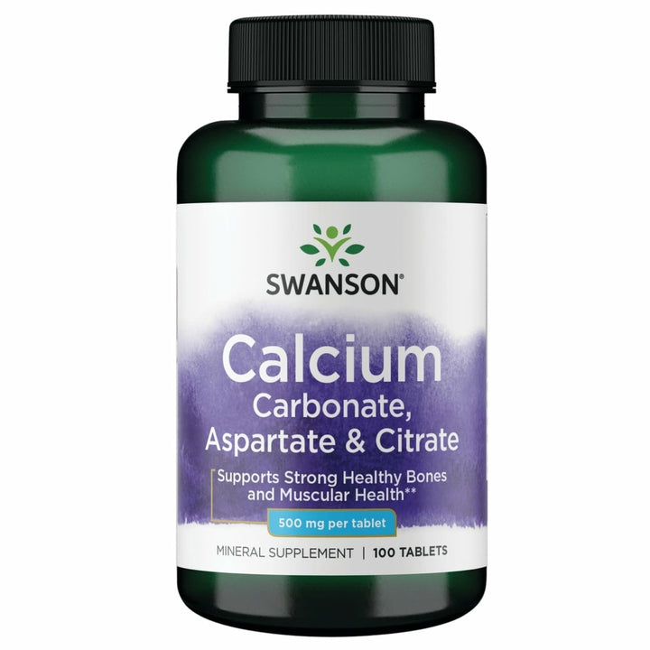 Swanson Calcium 500mg bottle front view highlights clear branding and product focus