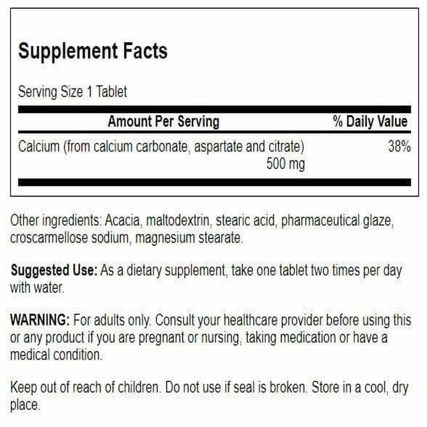 Swanson Calcium 500mg label closeup shows key formulation details and plant-based notes