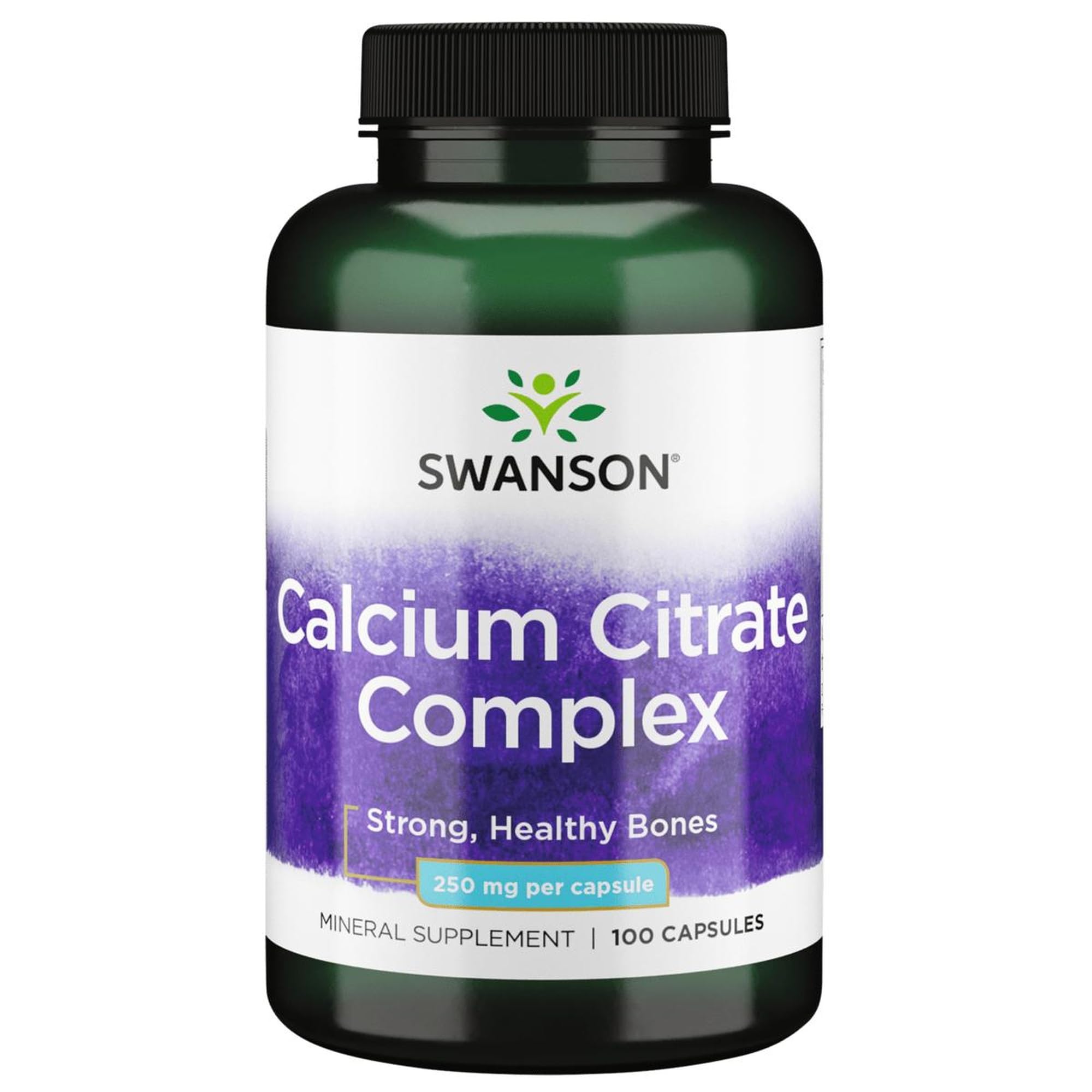 Swanson Calcium Citrate Complex bottle label close-up showing dosage and ingredients.