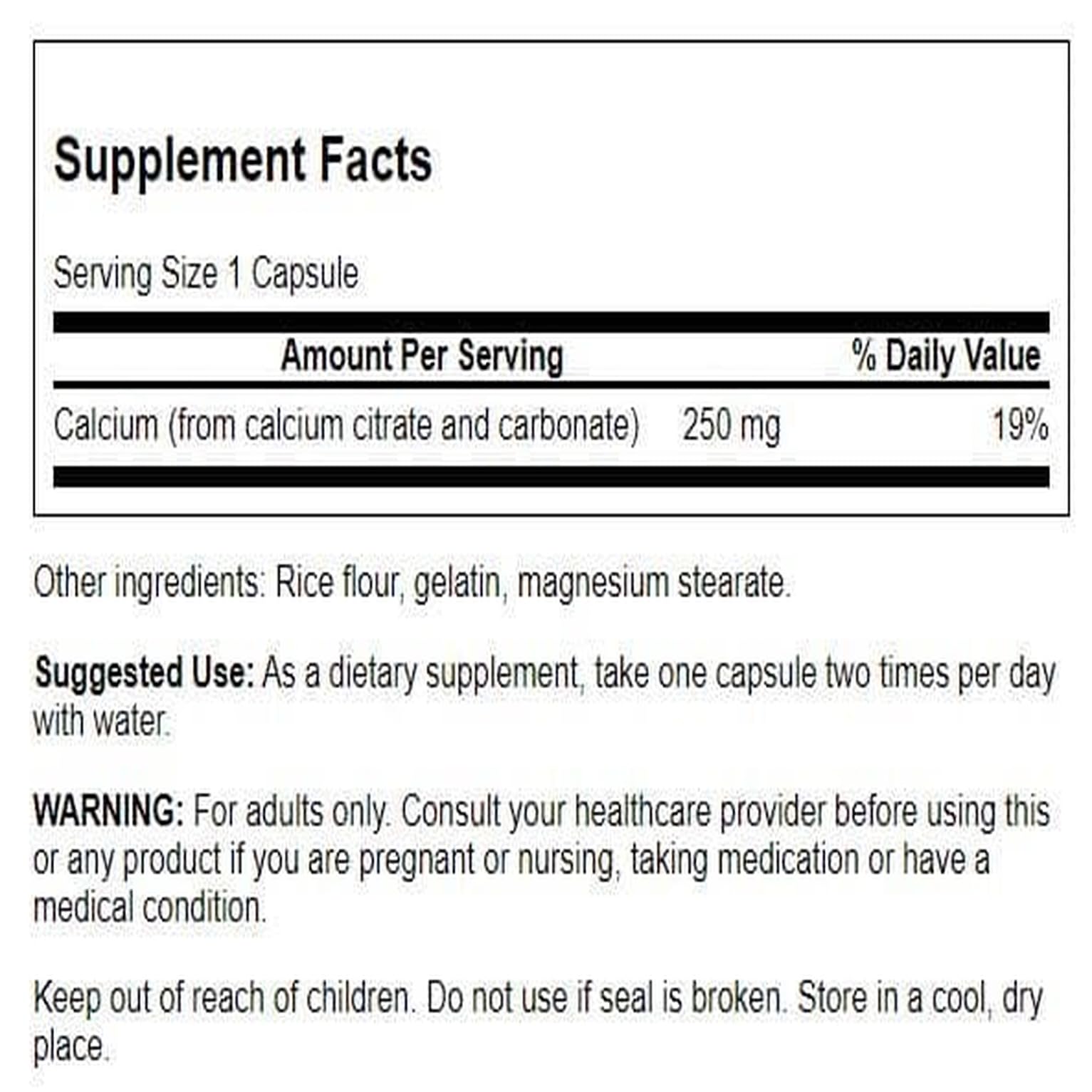 Swanson Calcium Citrate Complex dosage close-up for serving size.