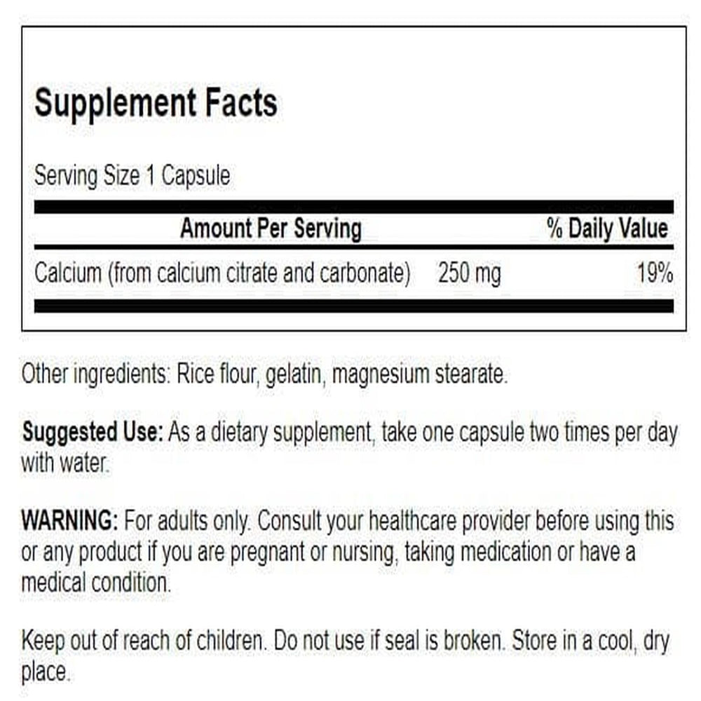 Swanson Calcium Citrate Complex dosage close-up for serving size.
