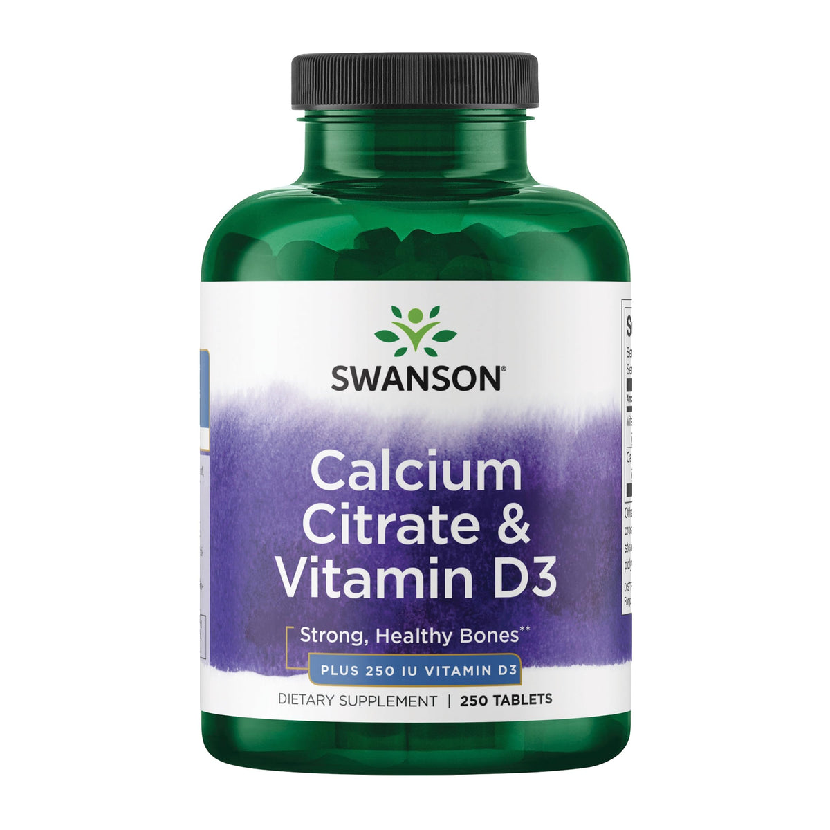 Swanson Calcium Citrate with Vitamin D 250 Tabs bottle front, supporting bone health