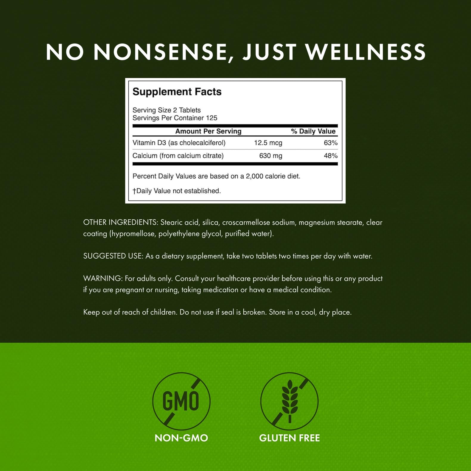 Label closeup highlights calcium citrate with vitamin D3 for improved absorption