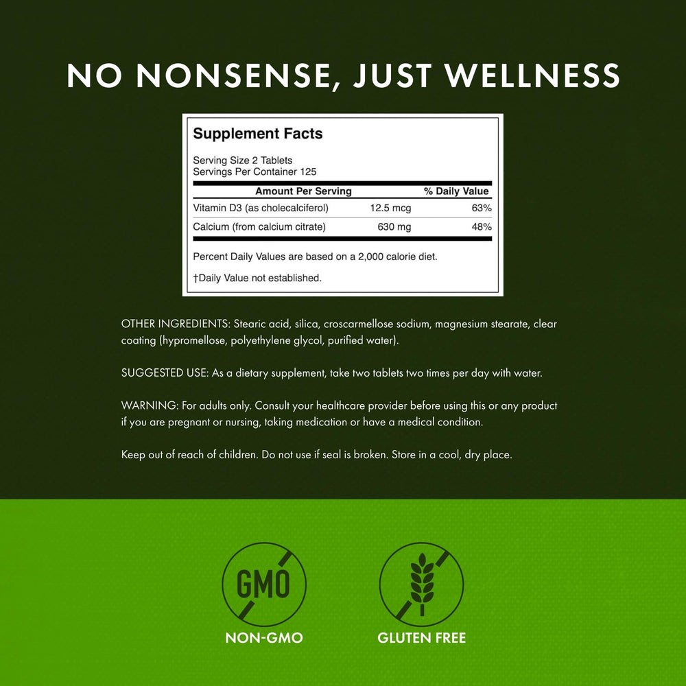 Label closeup highlights calcium citrate with vitamin D3 for improved absorption