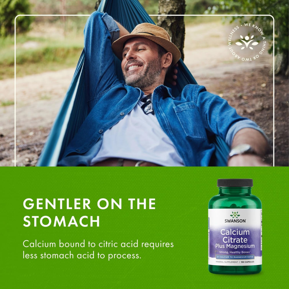Swanson Calcium Citrate Plus Magnesium packaging displayed for simple daily routine.