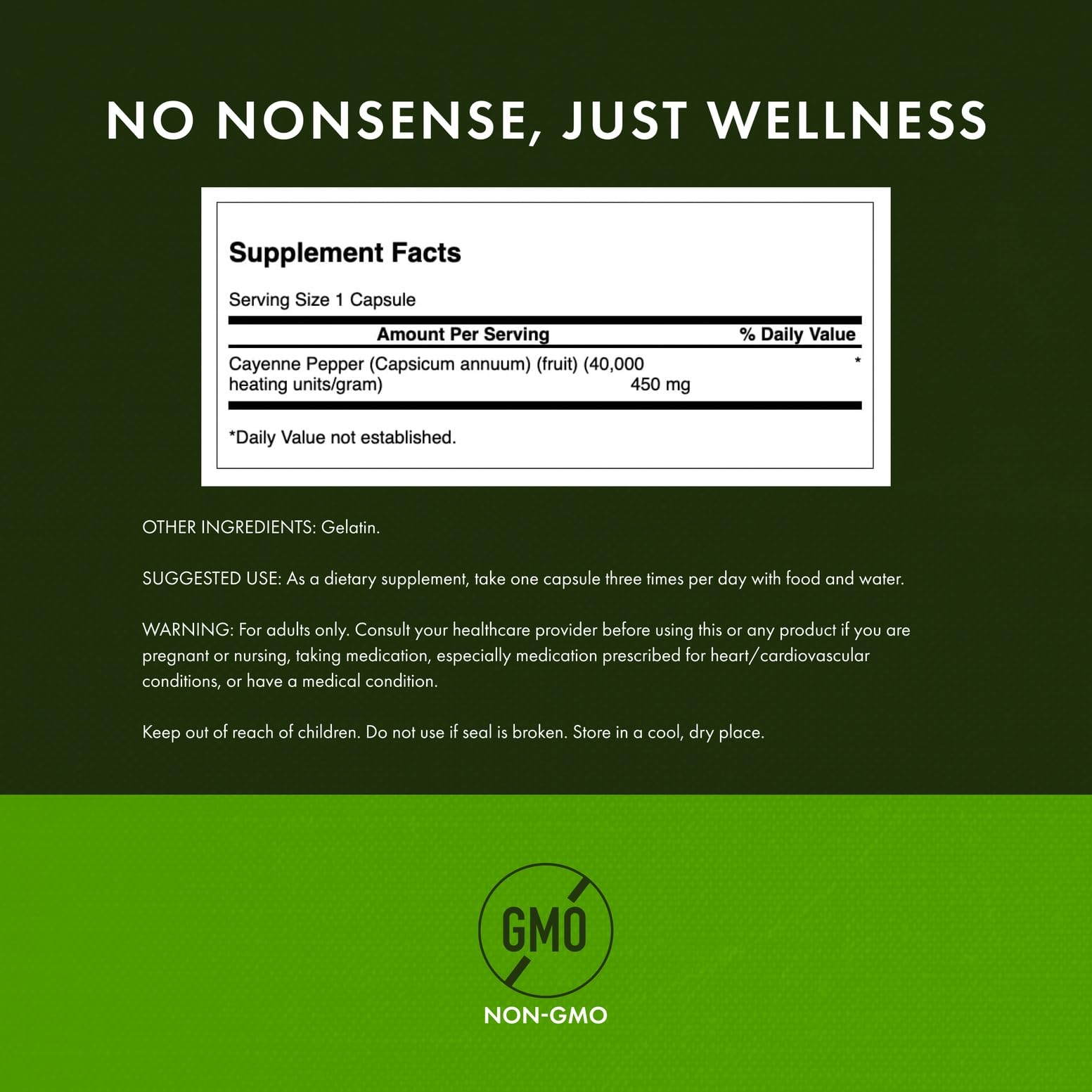 Swanson Cayenne capsule-dose image shows 450 mg capsules with capsaicin content.