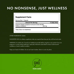 Swanson Cayenne capsule-dose image shows 450 mg capsules with capsaicin content.