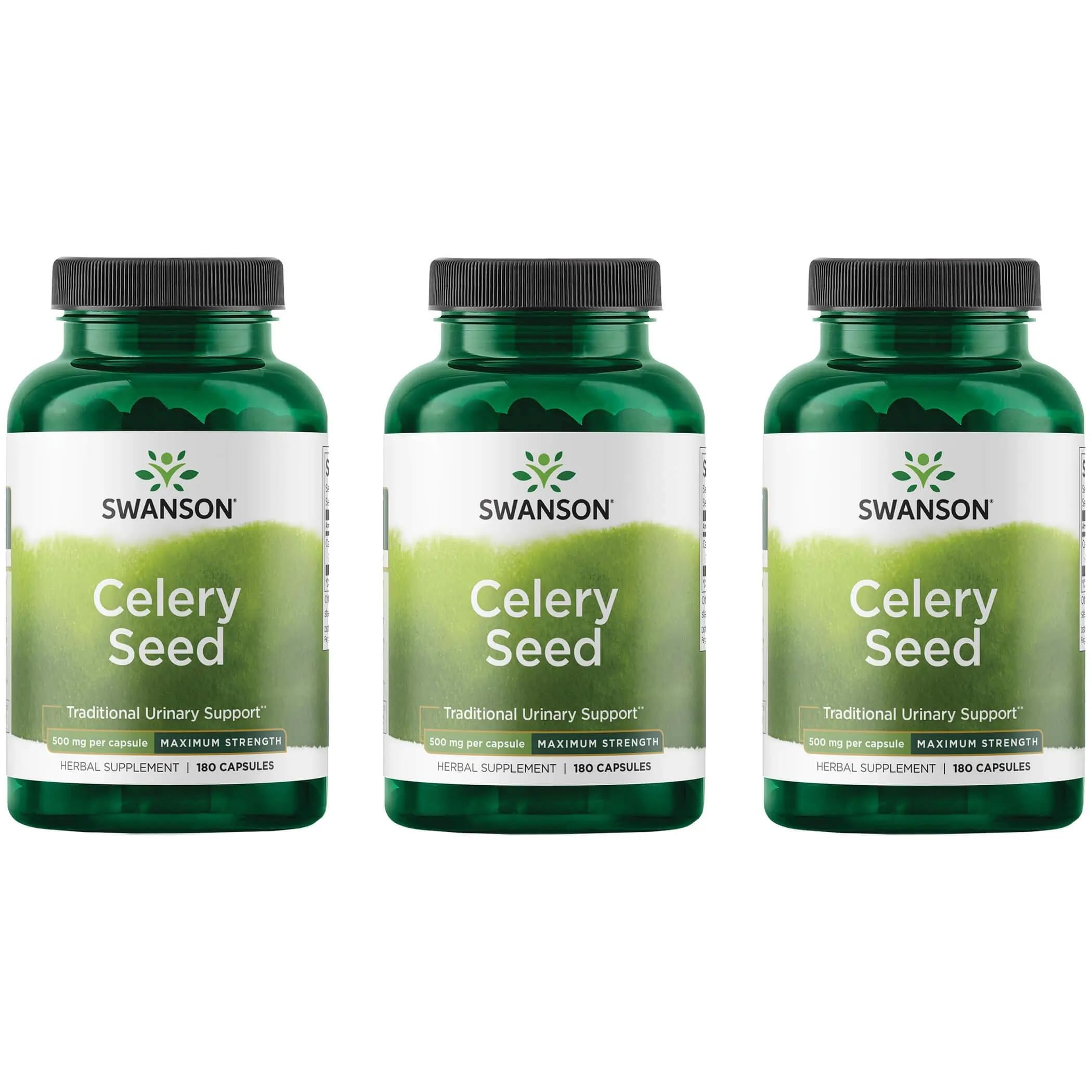 Swanson celery seed maximum strength bottle with label indicating dosage and benefits