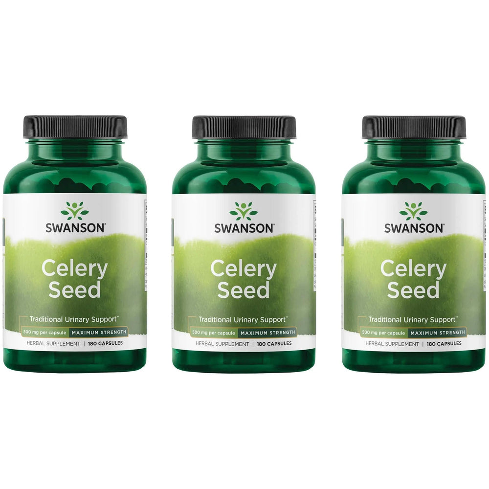 Swanson celery seed maximum strength bottle with label indicating dosage and benefits