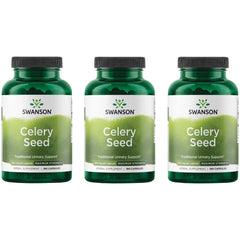 Swanson celery seed maximum strength bottle with label indicating dosage and benefits