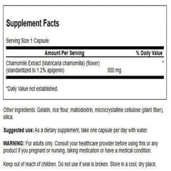 Swanson Chamomile bottle cap closeup emphasizes quality and apigenin content