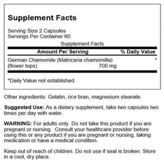 Close-up of Swanson Chamomile Stress Support capsules highlighting German chamomile content.