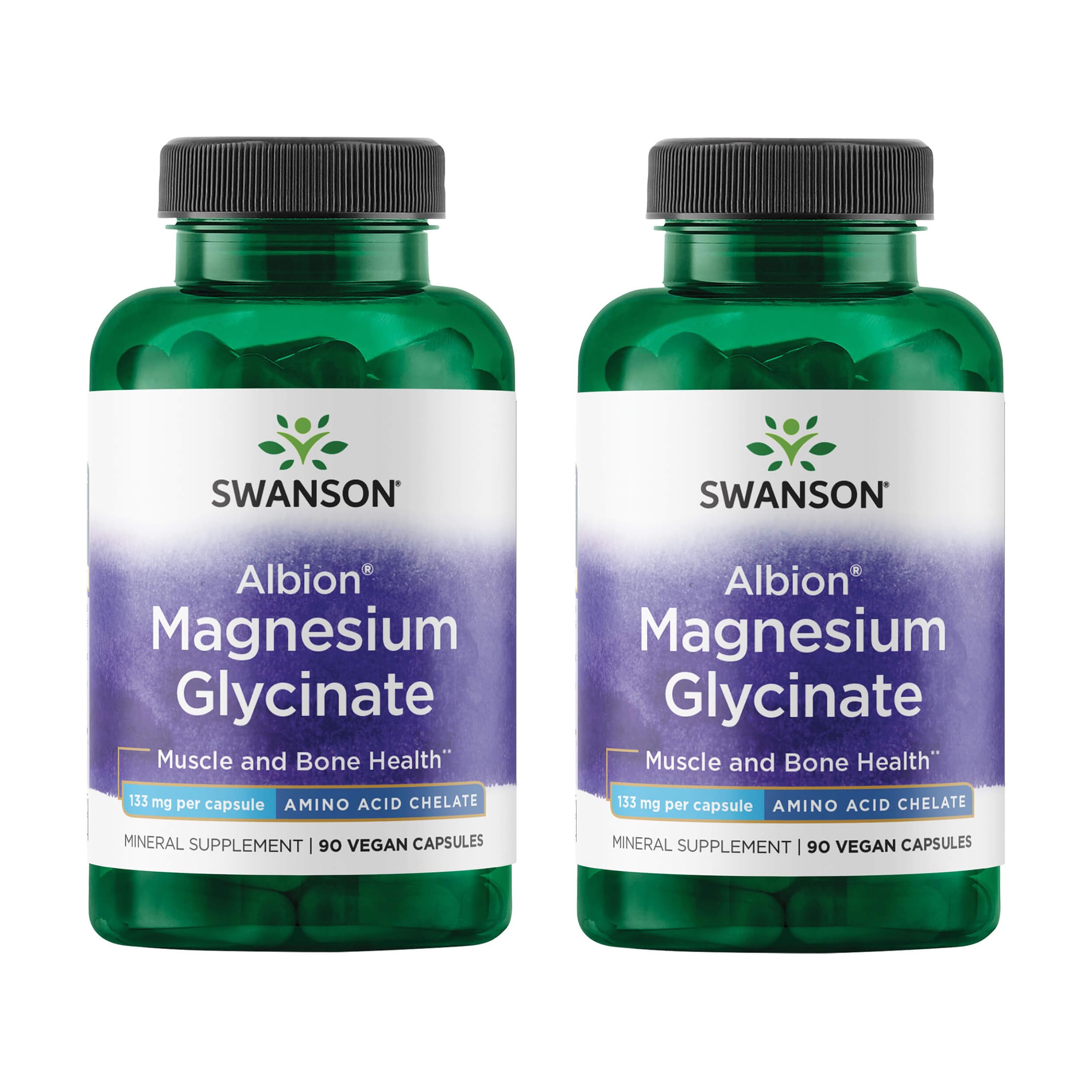 Swanson Chelated Magnesium bottle label highlights Albion glycinate for absorption support