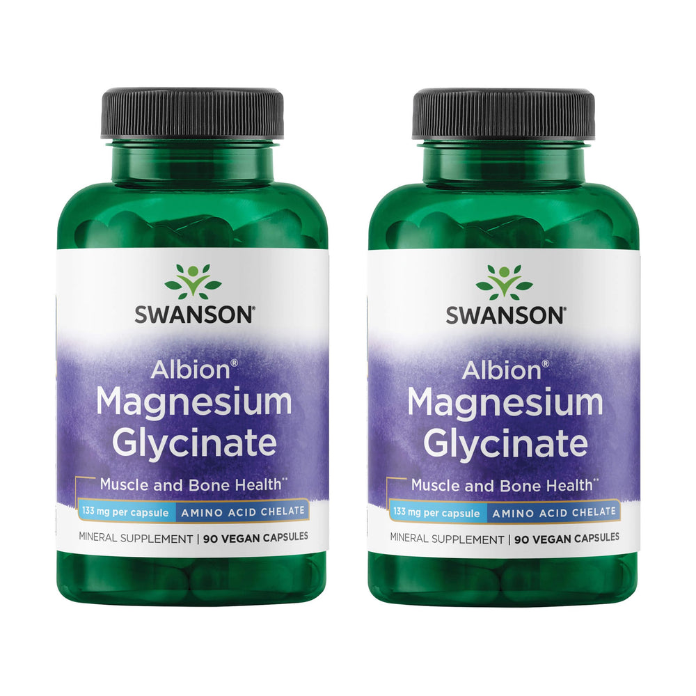 Swanson Chelated Magnesium bottle label highlights Albion glycinate for absorption support