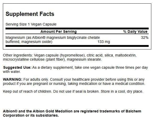Closeup of Swanson Chelated Magnesium capsules for easy daily use