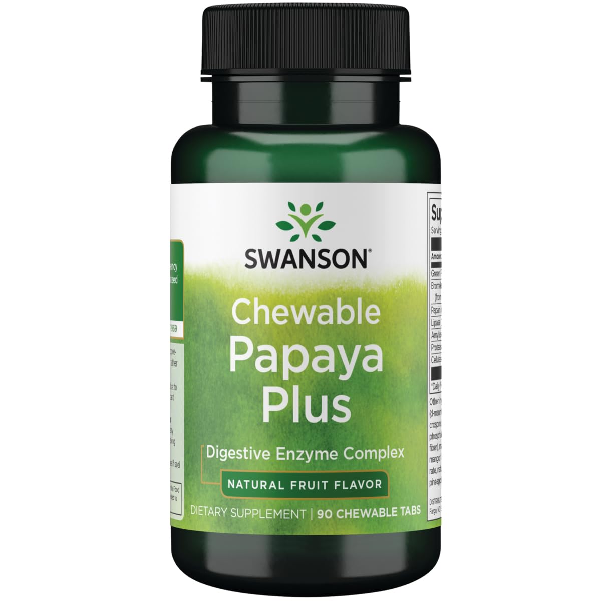 Swanson Chewable Papaya Plus bottle with enzyme blend for digestion support