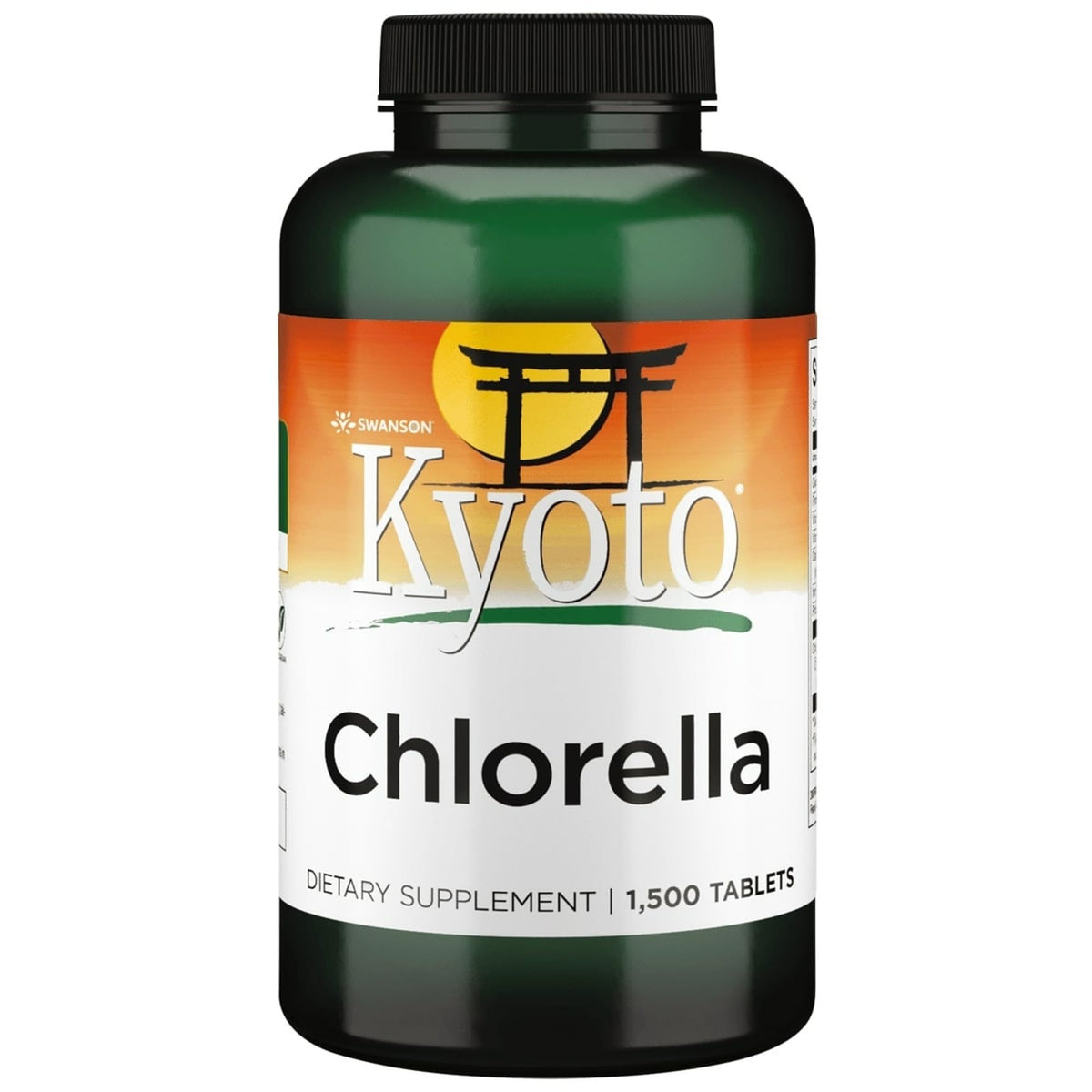 Swanson Chlorella 194 mg bottle front promotes daily wellness with green plant-based nutrition.