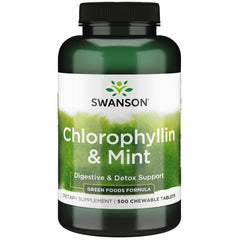 Swanson Chlorophyllin & Mint chewables bottle with minty breath freshness after meals