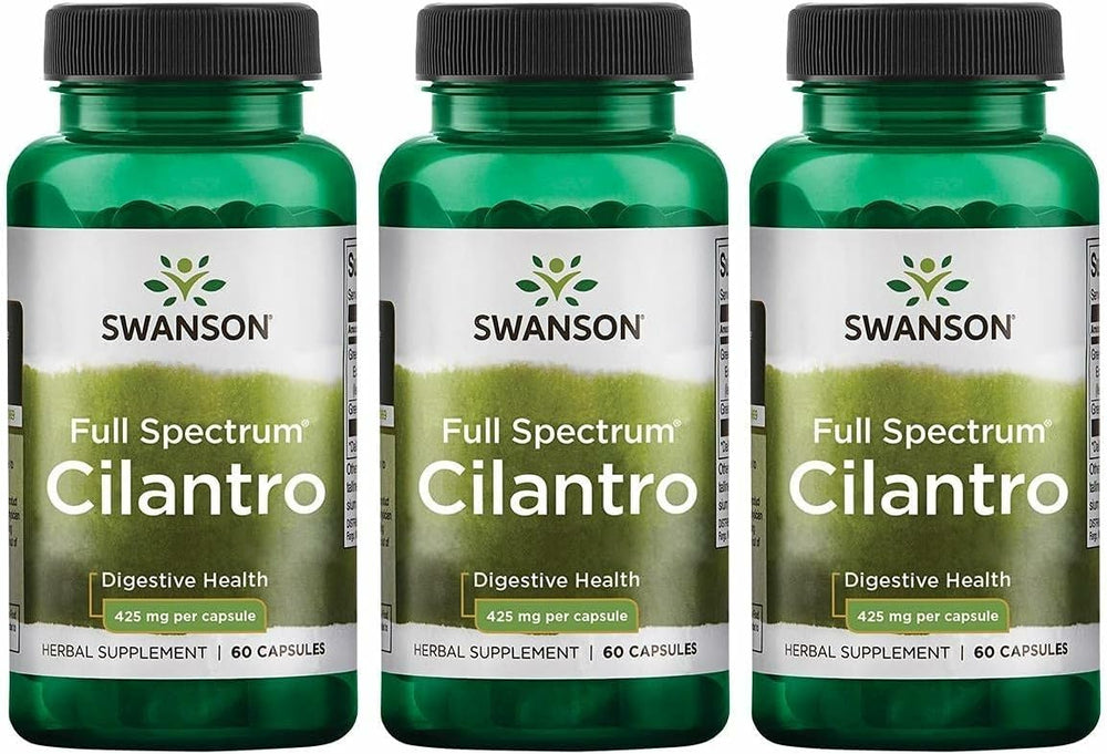 Swanson Cilantro 425 mg capsules bottle front; traditional digestive health in a premium coriander supplement.