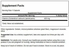 Swanson Cilantro label shows 425 mg per capsule and full spectrum herb formula.