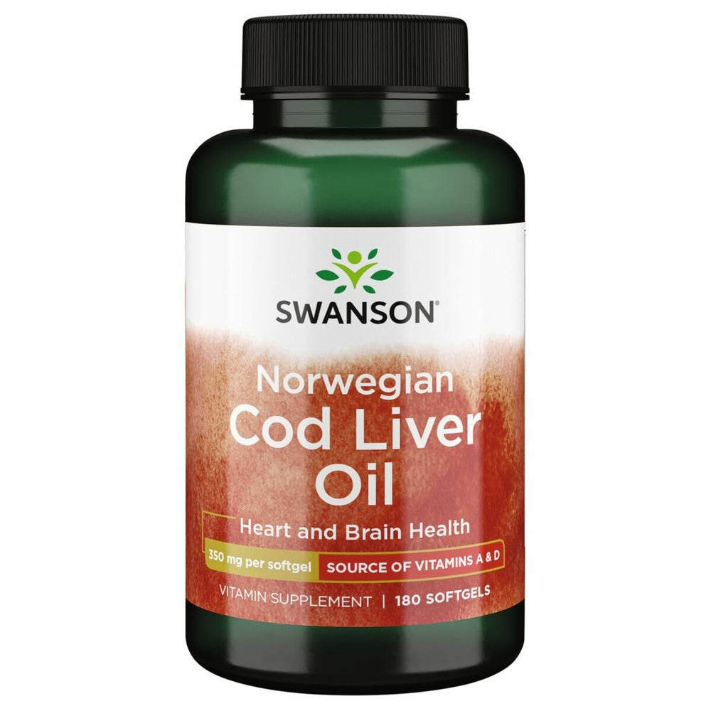 Swanson Cod Liver Oil bottle with high absorption capsules for daily wellness.