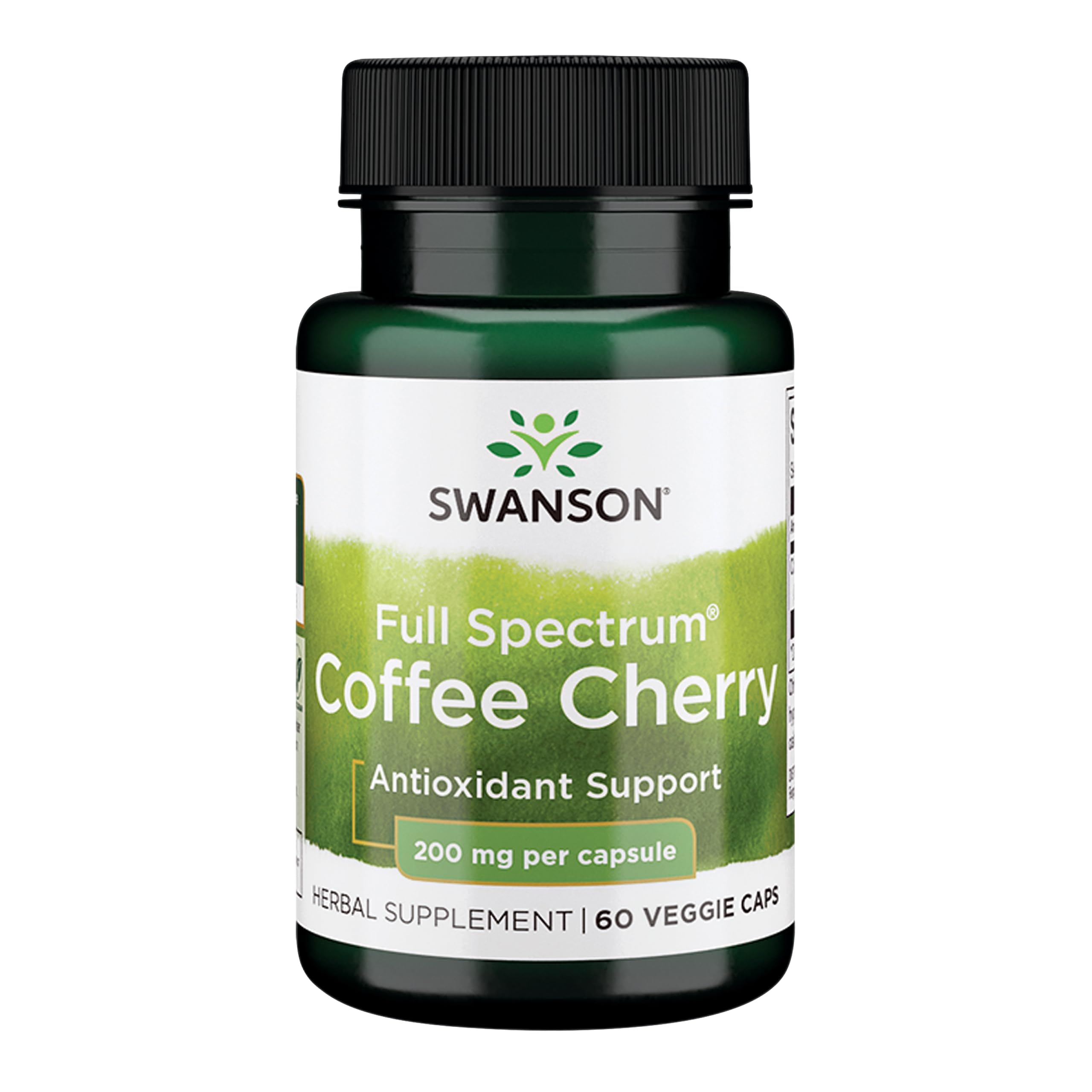 Swanson Coffee Cherry bottle front featuring vegan capsules for natural wellness support.