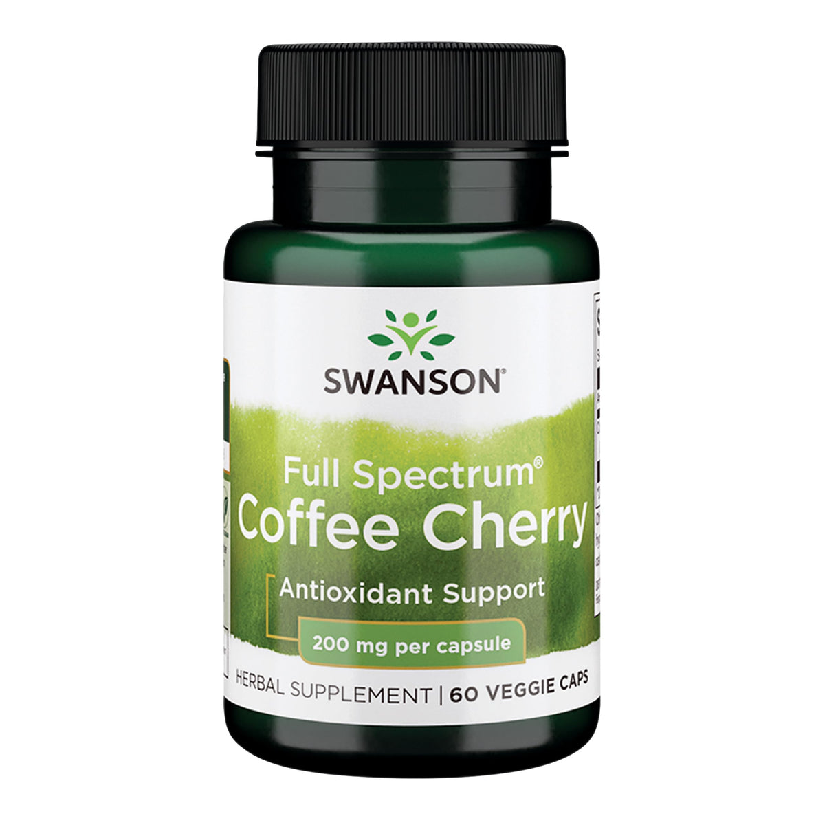 Swanson Coffee Cherry bottle front featuring vegan capsules for natural wellness support.