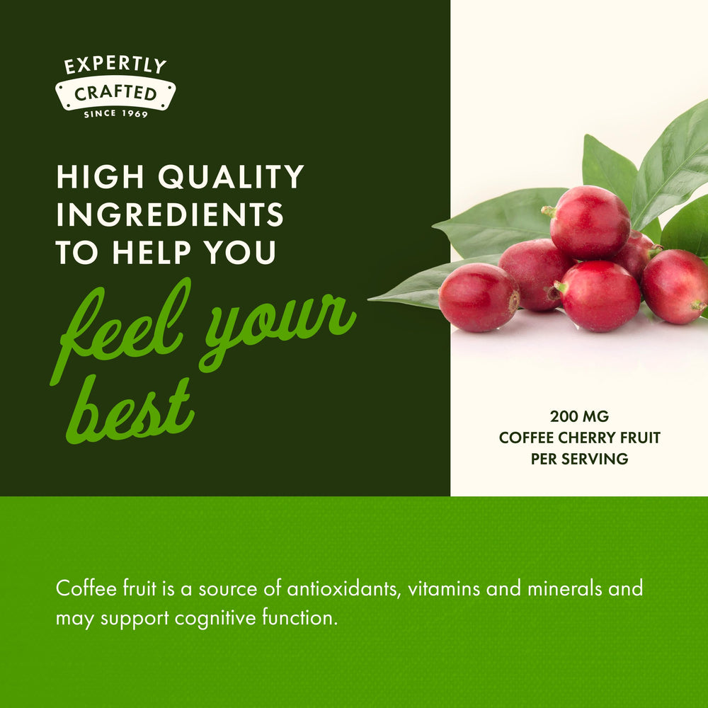 Swanson Coffee Cherry dispensed capsules showing eco-friendly packaging and daily wellness potential.