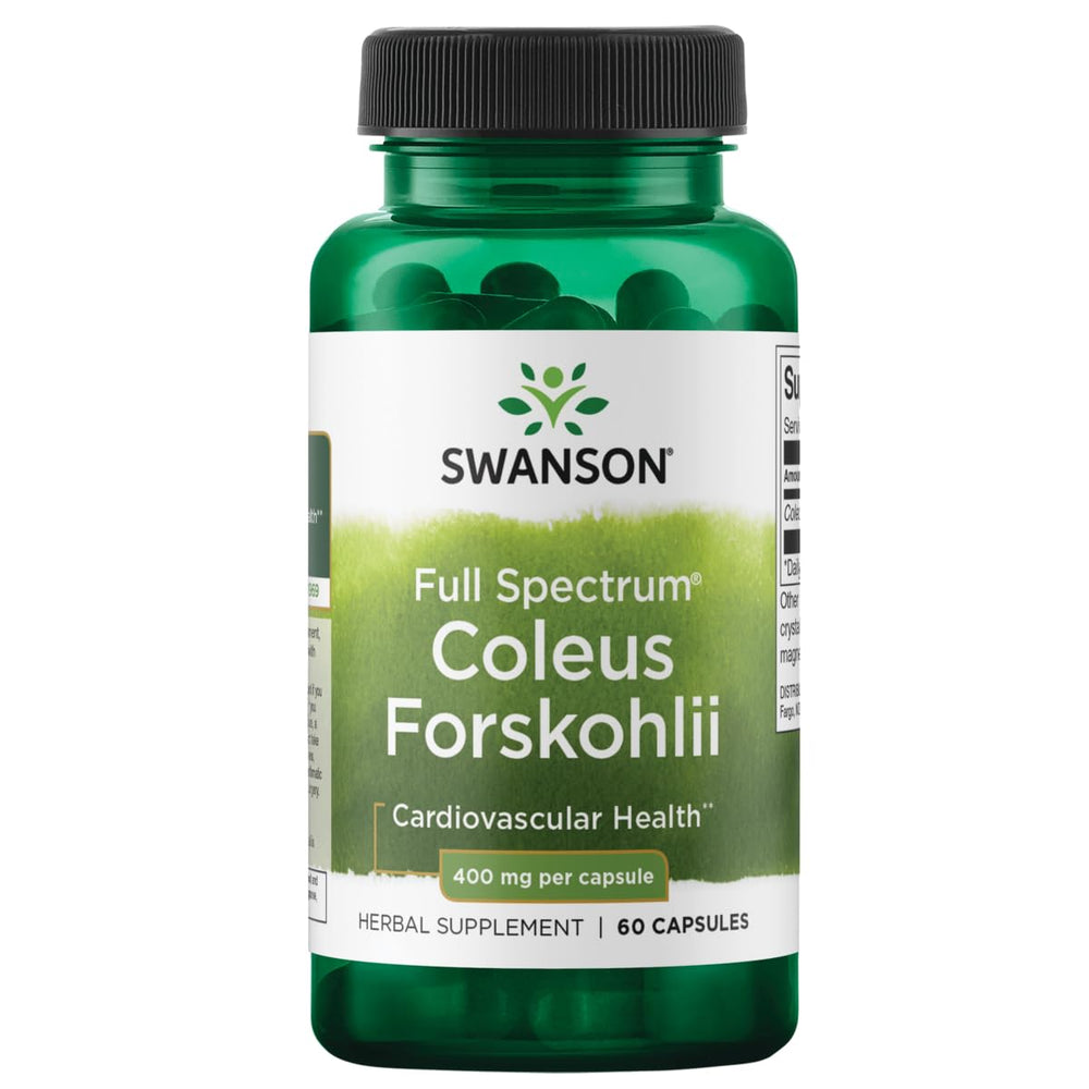 Swanson Coleus Forskohlii 400mg bottle with capsules for daily wellness.