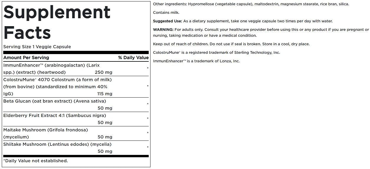 Swanson Immune Essentials bottle back emphasizes ingredients and notes.