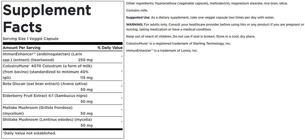 Swanson Immune Essentials bottle back emphasizes ingredients and notes.