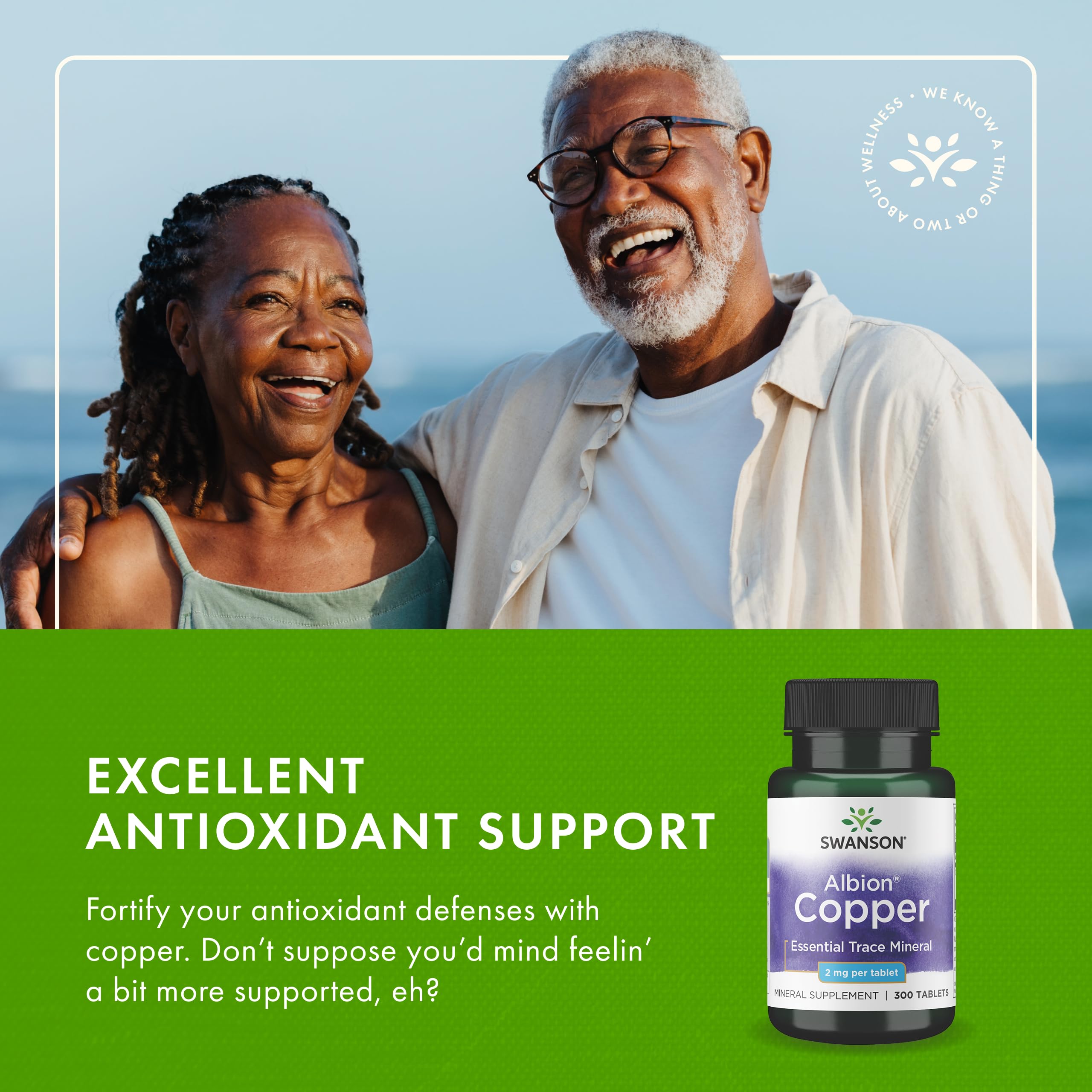 Swanson Copper Antioxidant ingredients panel showing 2 mg copper chelate.