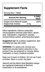 Swanson Copper Antioxidant label closeup highlighting copper chelate details for immune support