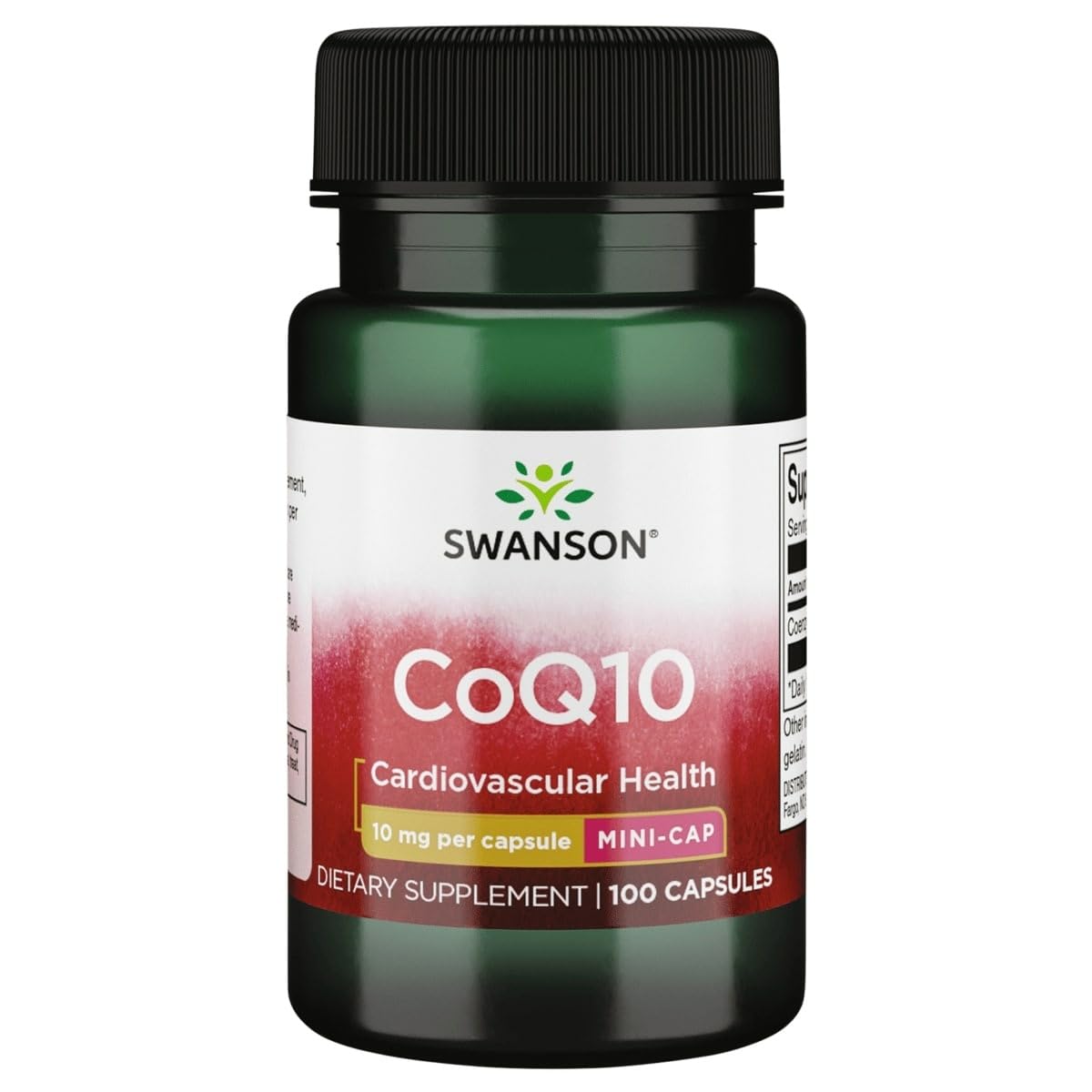 Swanson CoQ10 bottle front view for daily supplementation.
