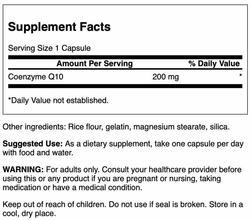 Swanson CoQ10 bottle side view with label details and non-GMO promise.