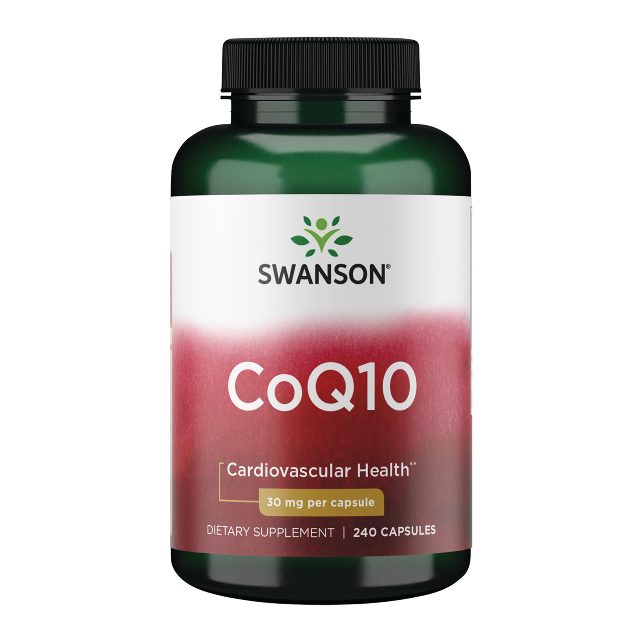 Swanson CoQ10 30 mg bottle front view highlights full spectrum plant-based formula for daily wellness