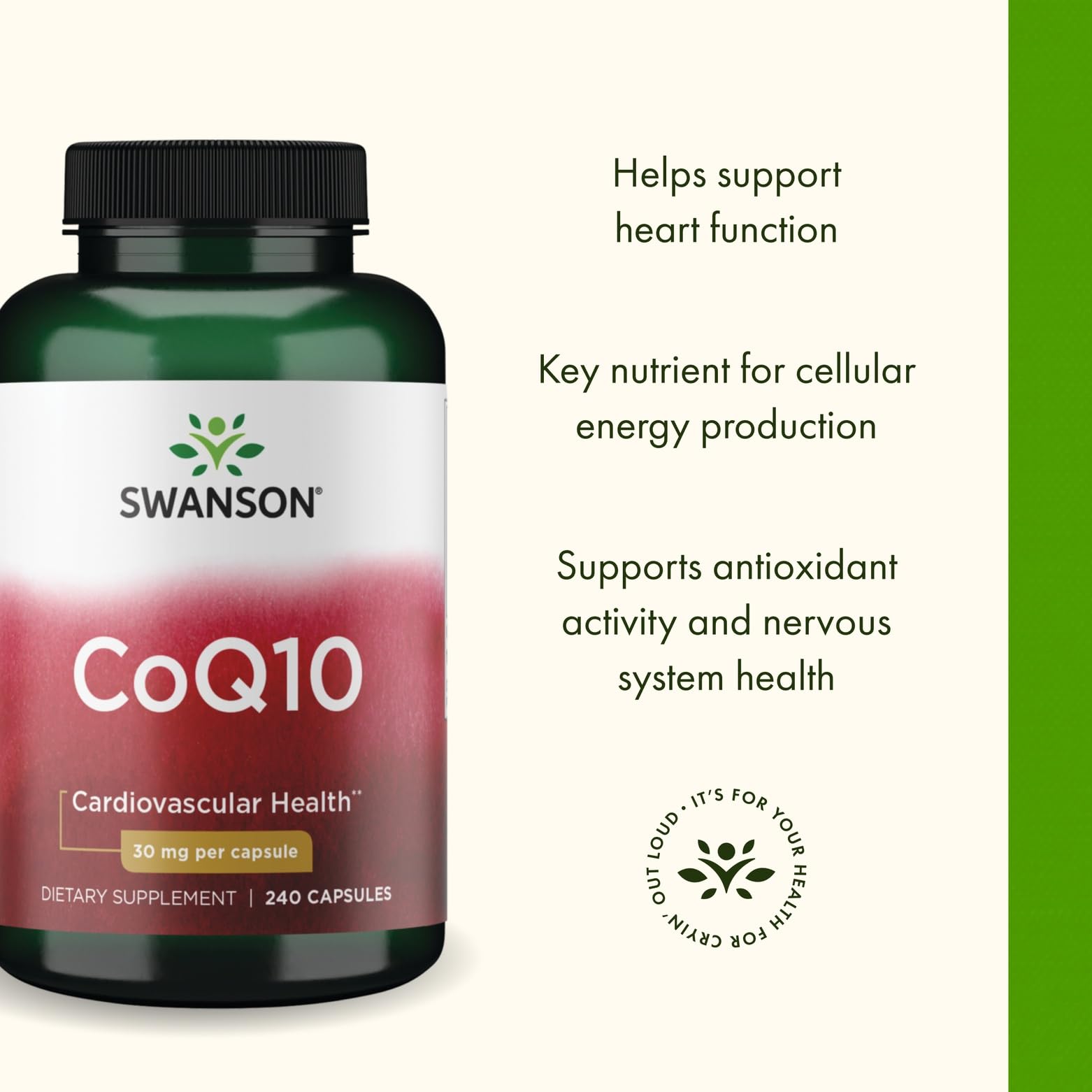 Swanson CoQ10 pour demonstrates simple daily intake