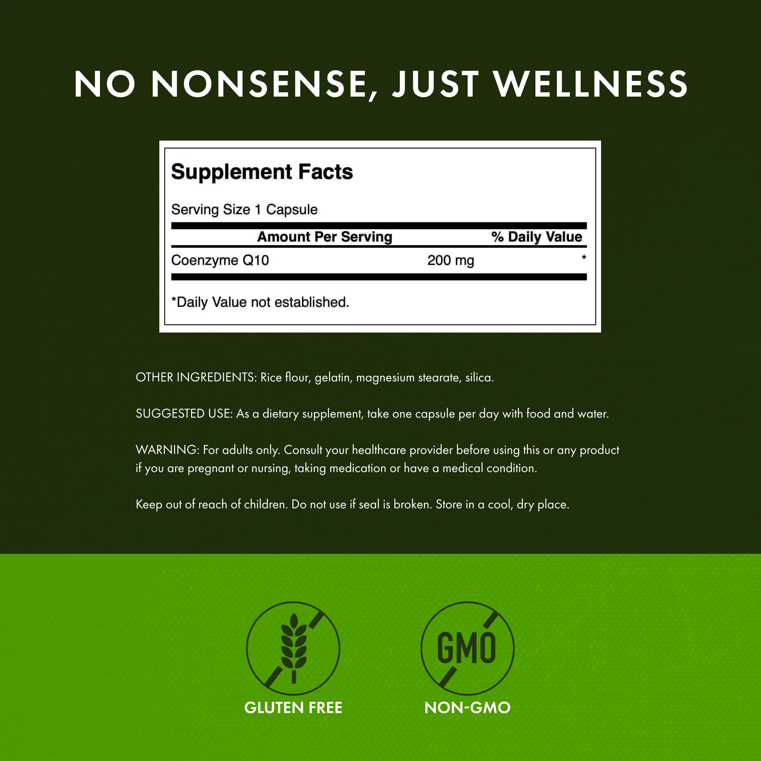 Swanson CoQ10 label view emphasizing high-dose 200 mg formula