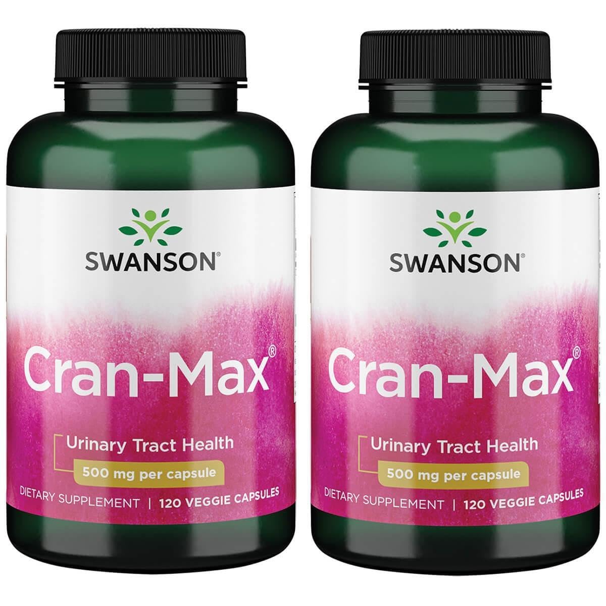 Swanson Cran-Max vegan capsules bottle for daily urinary health support.