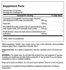 Swanson Curcumin C3 Complex label closeup shows standardized boswellia and curcumin for joint care