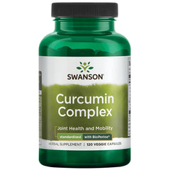 Swanson Curcumin Complex bottle label highlights standardized curcuminoids for joint mobility support.
