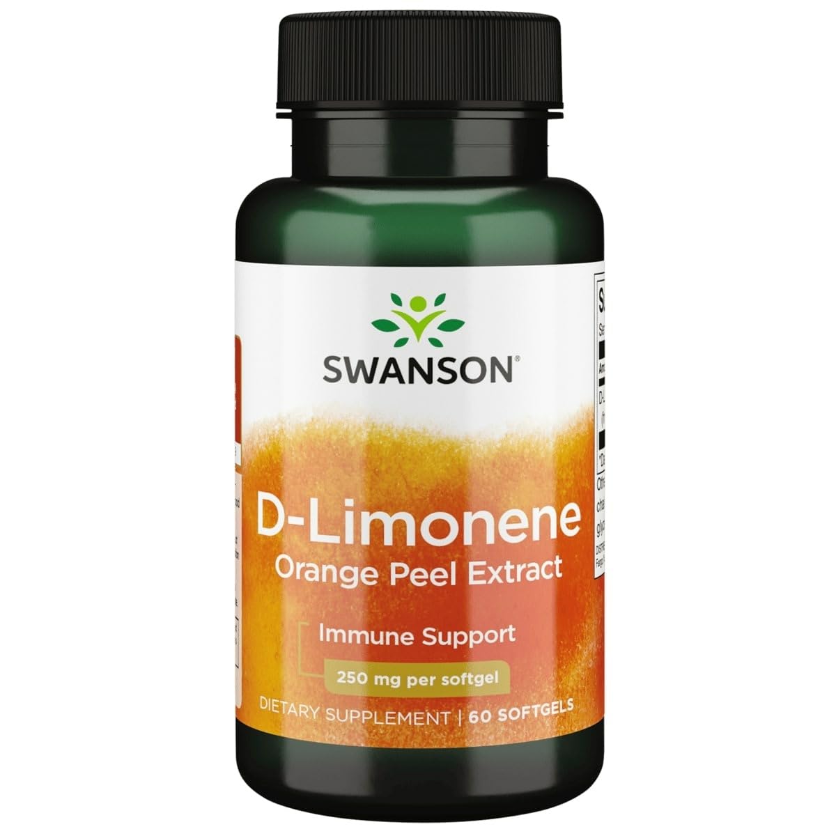 Swanson D-Limonene orange-peel bottle showing high-potency supplement for daily cellular support.