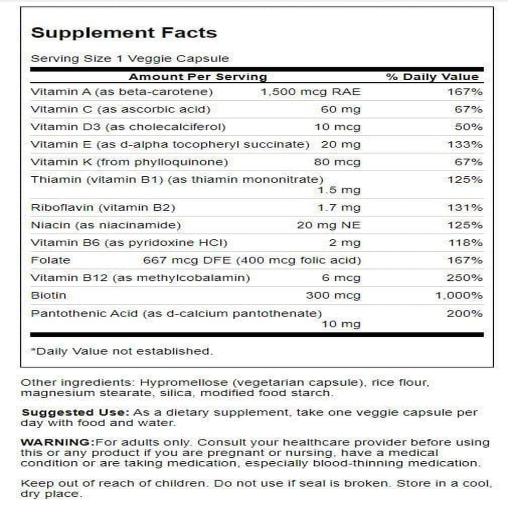 Swanson Daily Multivitamin bottle back showing ingredients overview