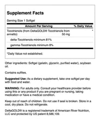 Close-up of Swanson Deltagold softgels, 50 mg per capsule.