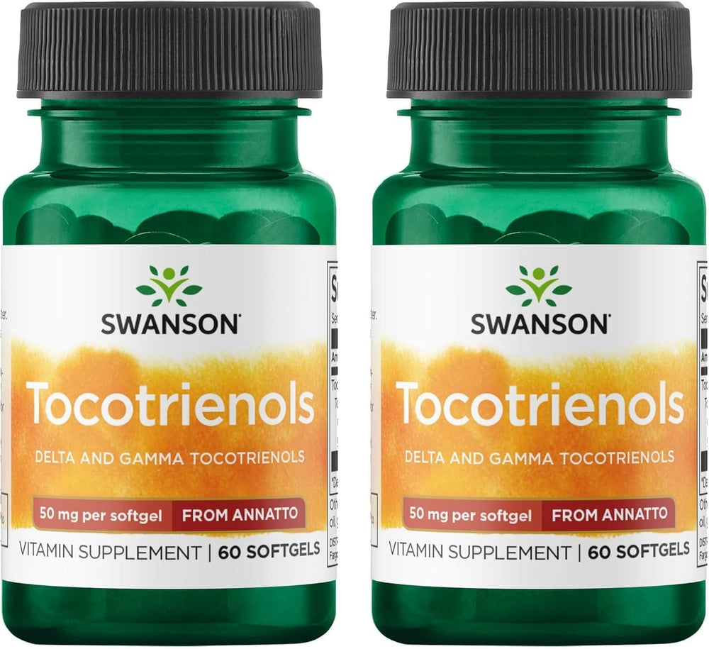 Swanson Deltagold Tocotrienols bottle showing annatto-derived formula for daily wellness.