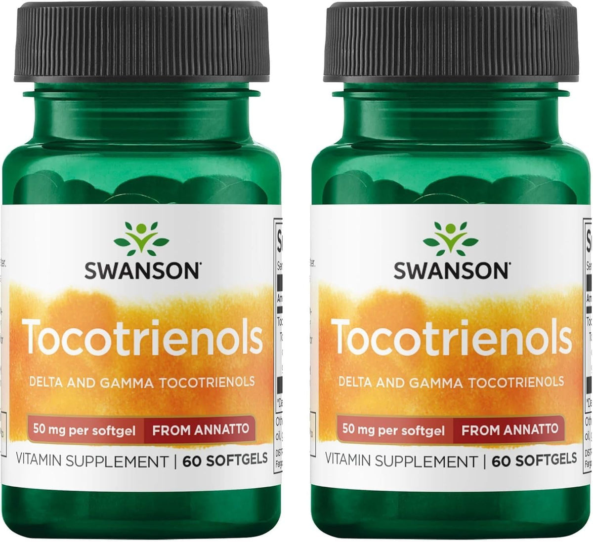 Swanson Deltagold Tocotrienols bottle showing annatto-derived formula for daily wellness.