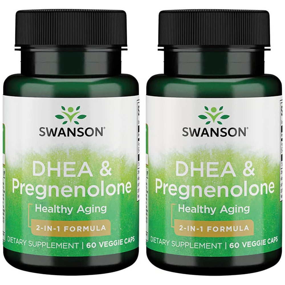 Swanson DHEA and Pregnenolone Complex bottle on desk suggesting hormonal balance support.