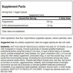 Close-up of Swanson DHEA and Pregnenolone Complex capsules for daily wellness.